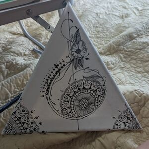 Triangular Canvas with Black Floral Mandala